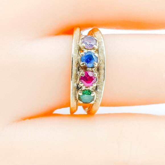 Vintage Gleamlight 14K Gold Mother's Ring With Multiple Gemstones Size 7.5 - Picture 3 of 4